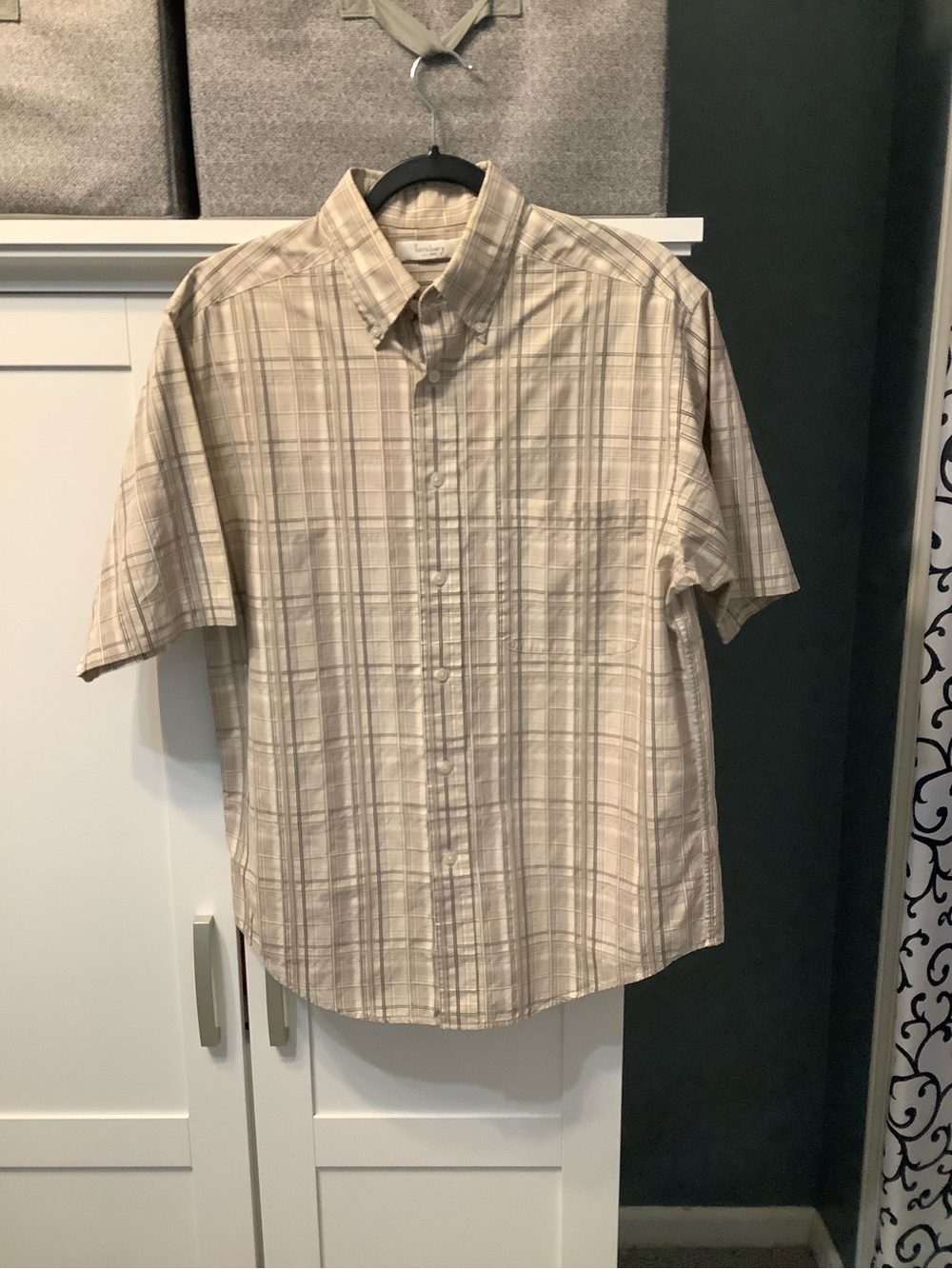 Turnburry Men's Short-Sleeve Plaid Button-Down Shirt - Beige & Brown Size M EUC